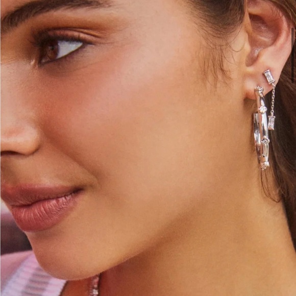 Kendra Scott Juliette Silver Drop Earrings in White Crystal - Picture 2 of 7